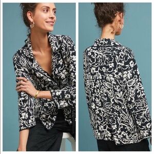 Anthropologie ett:twa Reversible Black and White Floral Blazer